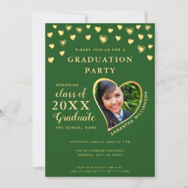 Invitación Elegante Clase de Graduación Verde y Oro 2025