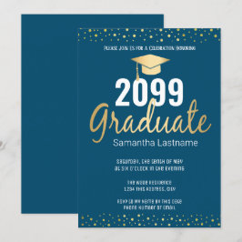 Invitación Elegante Clase de Graduado de Confetti de Oro de 2