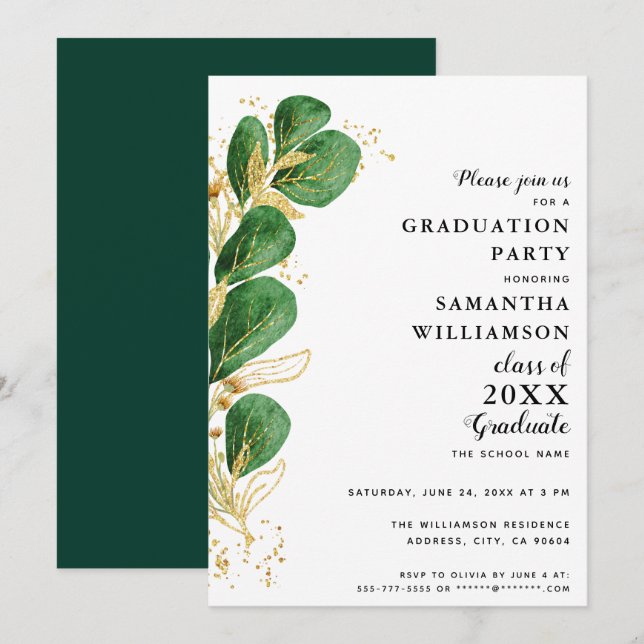 Invitación Elegante Clase de Verdor de 2025 Graduación (Anverso / Reverso)