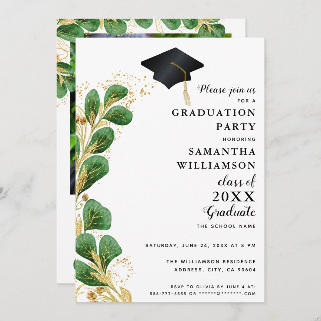 Invitación Elegante Clase de Verdor de 2025 Graduación de Fot (Anverso / Reverso)