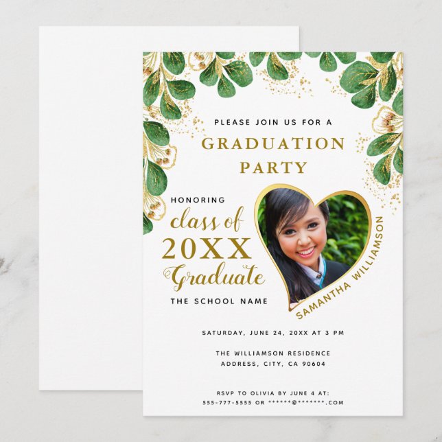 Invitación Elegante Clase de Verdor Floral de Graduación 2025 (Anverso / Reverso)