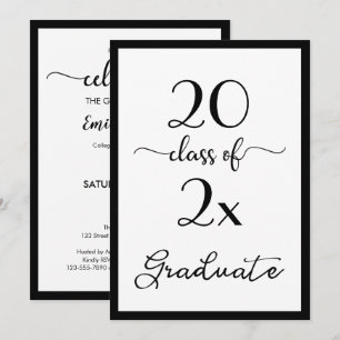 Invitación Elegante Clase Del Partido De Graduación Blanco Ne