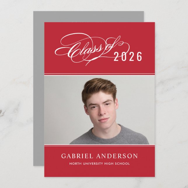 Invitación Elegante Clase del Partido de Graduación Fotográfi (Anverso / Reverso)