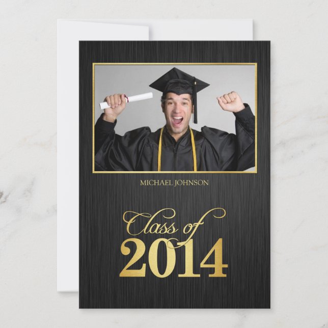 Invitación Elegante clase en blanco y negro de 2014 Graduació (Anverso)
