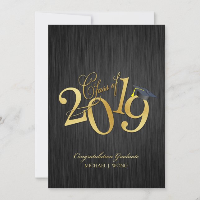 Invitación Elegante Clase Funky Gold de Graduación 2019 (Anverso)