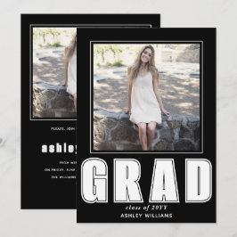 Invitación Elegante clase GRAD en blanco y negro de 2025 foto