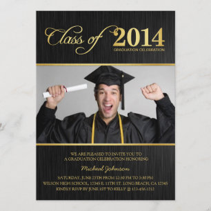 Invitación Elegante Clase Negra y Oro de Graduación 2014