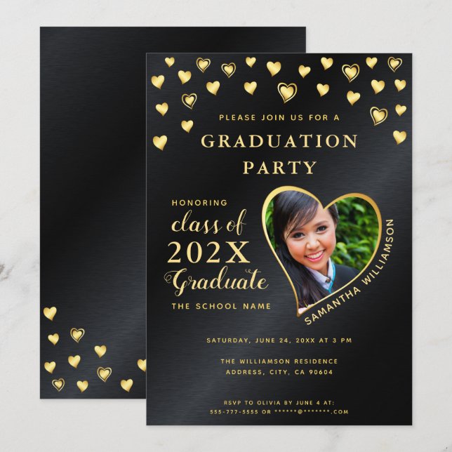 Invitación Elegante Clase Negra y Oro de Graduación 2025 (Anverso / Reverso)
