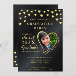Invitación Elegante Clase Negra y Oro de Graduación 2025