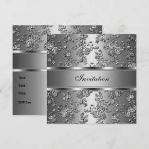 Invitación Elegante Clásica con Relieve Floral Pla