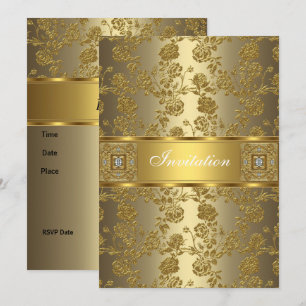 Invitación Elegante Clásica Dorada Bronce Floral