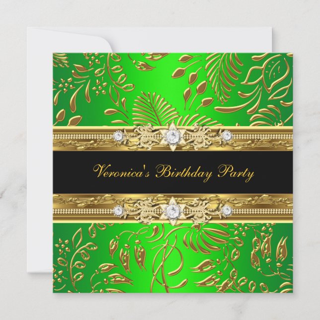 Invitación Elegante Clásica Mujeres Damask Lime Gold Cumpleañ (Anverso)