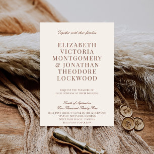 Invitación Elegante Clásico Antiguo Dinero Marfil y Café Boda