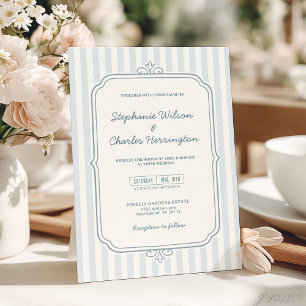 Invitación Elegante Clásico Azul Claro Beige Rayado Boda