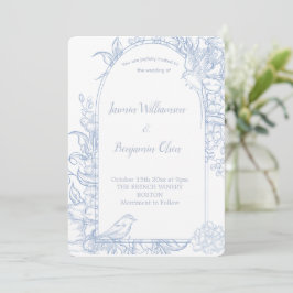 Invitación Elegante Clásico Azul Floral Campo Francés