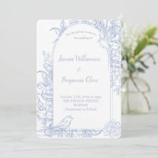 Invitación Elegante Clásico Azul Floral Campo Francés 