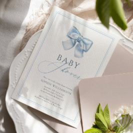 Invitación Elegante Clásico Blue Coquette Bow Baby Shower