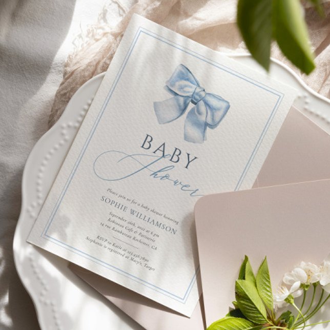 Invitación Elegante Clásico Blue Coquette Bow Baby Shower (Subido por el creador)