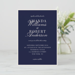 Invitación Elegante Clásico Boda Azul Marino Dinero Antiguo