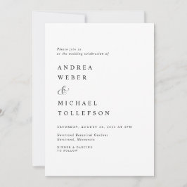 Invitación Elegante Clásico Boda Blanco Negro Simple Moderno