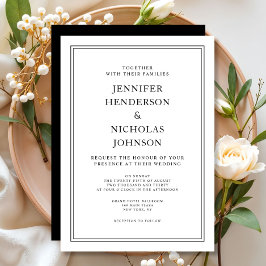 Invitación Elegante Clásico Boda Blanco Y Negro