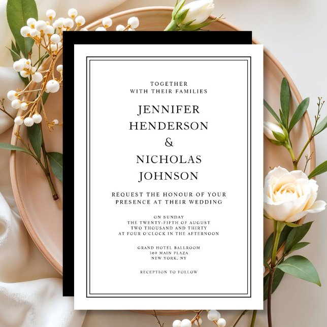 Invitación Elegante Clásico Boda Blanco Y Negro (Elegant Classic Black And White Wedding Invitation)