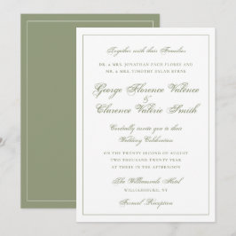 Invitación Elegante Clásico Boda Caligrafía Verde Musgo