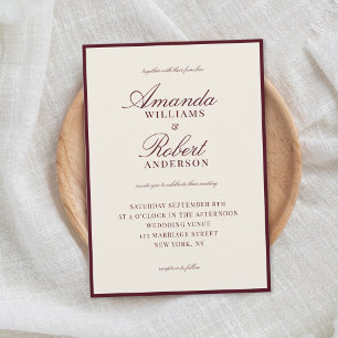 Invitación Elegante Clásico Boda de Burgundy Old Money