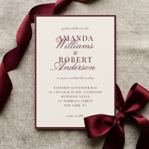 Invitación Elegante Clásico Boda de Dinero Antiguo Burgundy