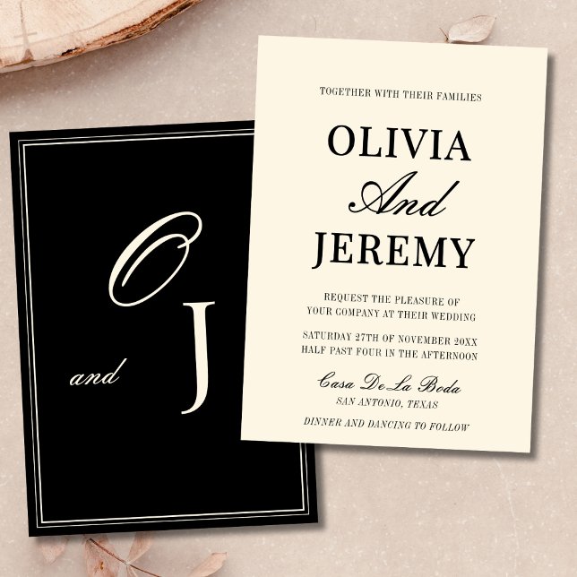 Invitación Elegante Clásico Boda de Dinero Antiguo Negro y Ma (Subido por el creador)