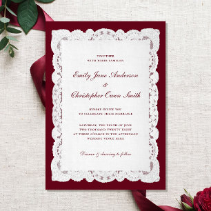 Invitación Elegante Clásico Boda de Encaje Burgundy
