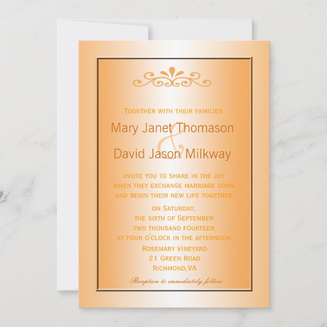 Invitación Elegante, clásico boda de hojas amarillas de otoño (Anverso)