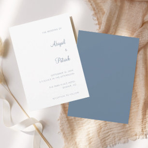 Invitación Elegante Clásico Boda Polvoriento Azul y Blanco