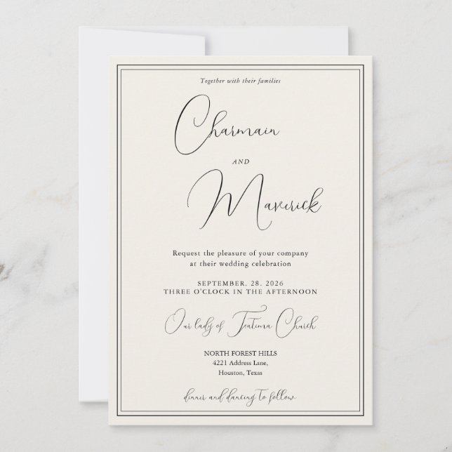 Invitación Elegante Clásico Bodas Beige  (Anverso)
