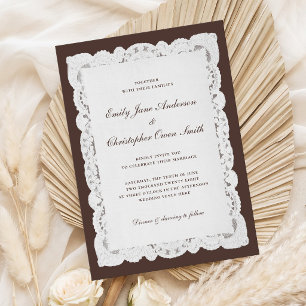 Invitación Elegante Clásico Bodas de Encaje Marrón Oscuro