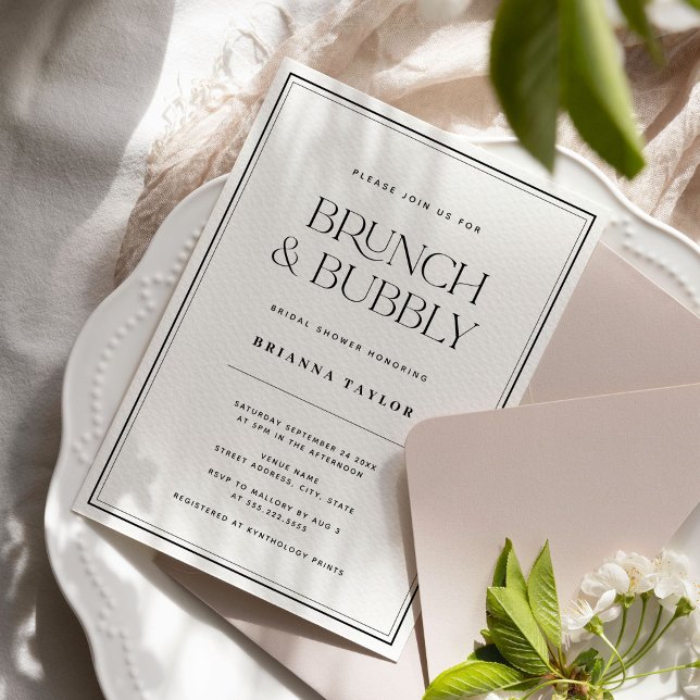 Invitación Elegante clásico Brunch negro y blanco y burbujean (Subido por el creador)