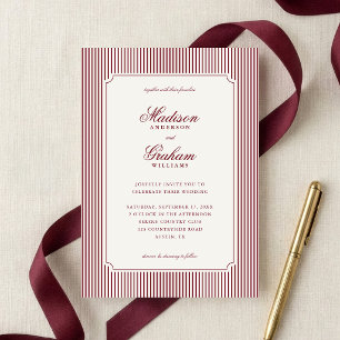 Invitación Elegante Clásico Burgundy Rayado