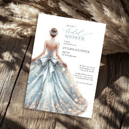 Invitación Elegante clásico chispas azul boda vestido floral