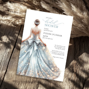 Invitación Elegante clásico chispas azul boda vestido floral