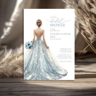 Invitación Elegante clásico chispas azul boda vestido floral