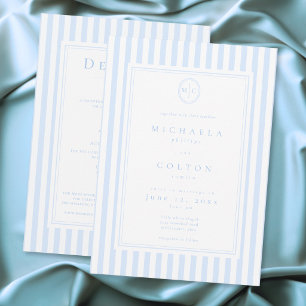 Invitación Elegante Clásico de Dos Caras con Raya Azul y Mono