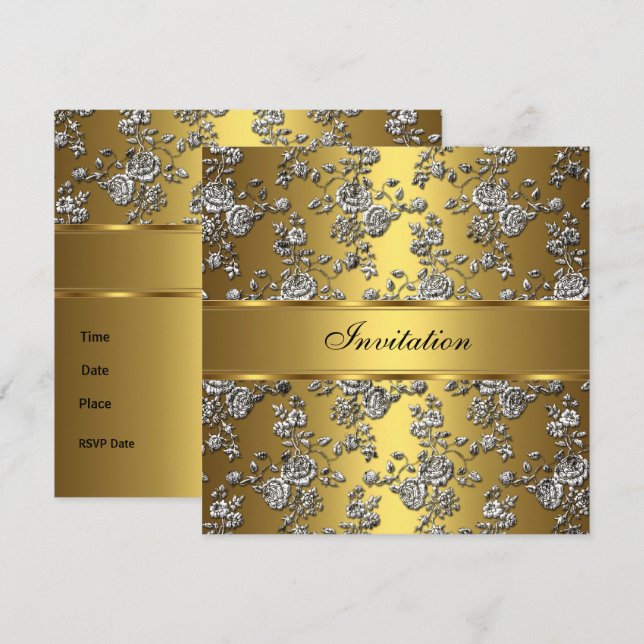 Invitación Elegante Clásico Dorado Grabado en reli (Anverso / Reverso)