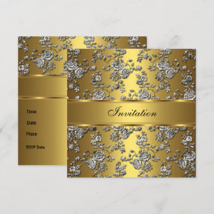 Invitación Elegante Clásico Dorado Grabado en reli