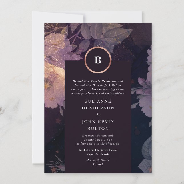 Invitación Elegante Clásico Floral Boho Fantasía Círculo Dora (Anverso)