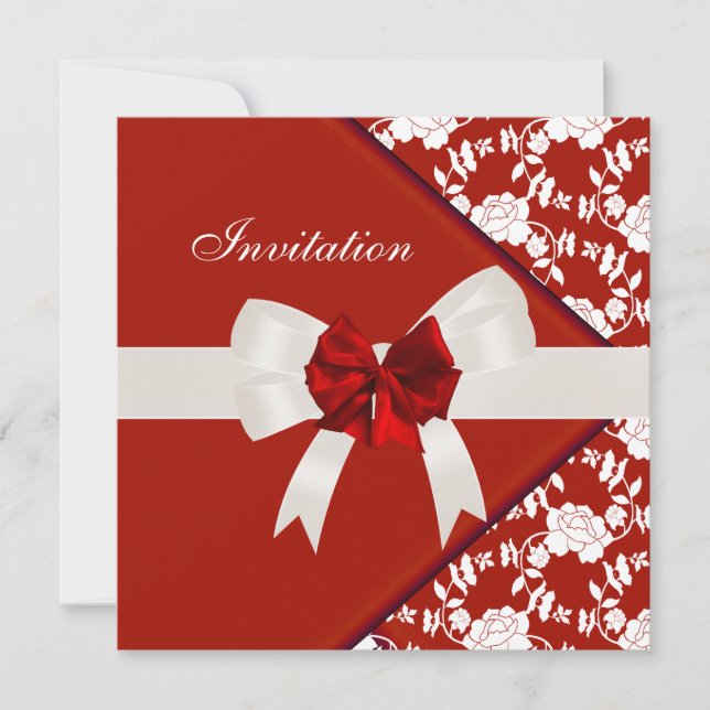 Invitación elegante clásico floral rojo blanco (Anverso)