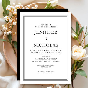 Invitación Elegante Clásico Formal Boda Blanco Y Negro