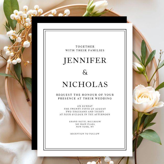 Invitación Elegante Clásico Formal Boda Blanco Y Negro (Elegant Classic Formal Black And White Wedding Invitation)