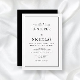 Invitación Elegante Clásico Formal Boda Blanco Y Negro