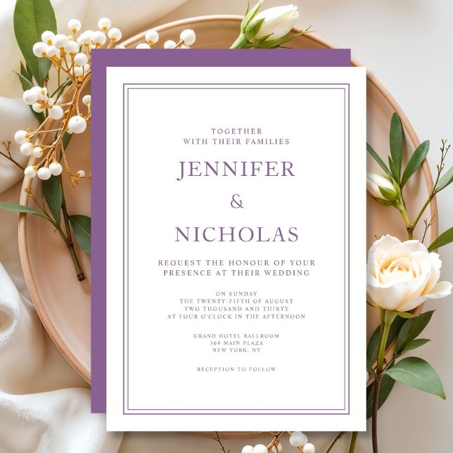 Invitación Elegante clásico formal Boda Lilac francés (Elegant Classic Formal French Lilac Wedding Invitation)