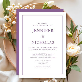 Invitación Elegante Clásico Formal Francés Lila Boda